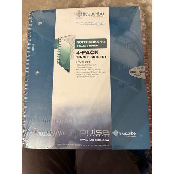Livescribe 4 Pack Notepads Dot Paper 8.5 x 11 College Ruled 100 Sheets Each NEW - Picture 1 of 3